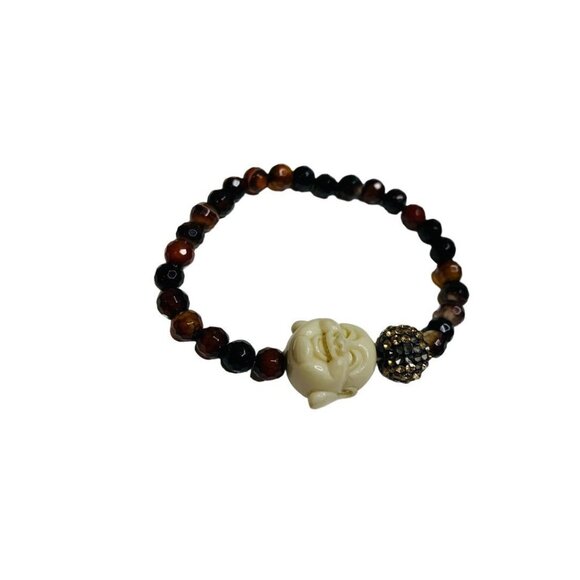 Black Brown Smiling Buddha Stretch Bracelet Beaded - Picture 5 of 5